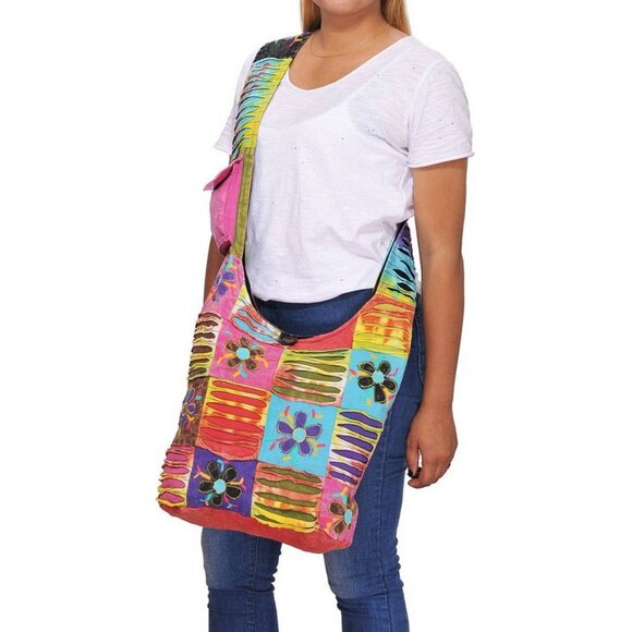 Floral and Razor Bohemian Hippie Boho Crossbody Hobo Bag - Picture 1 of 3